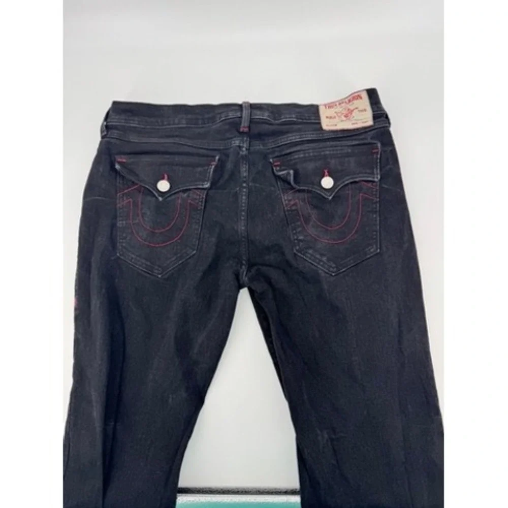 True Religion Geno Relaxed Slim Jeans Mens 38x32 Black Contrast Stitch Denim Y2K